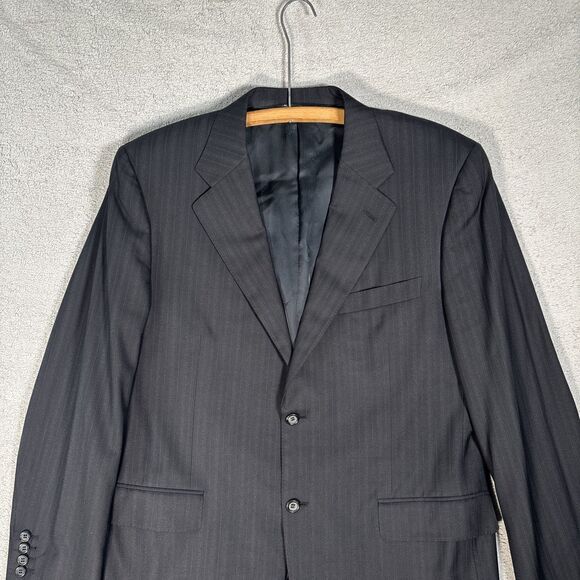 Canali Blazer Suit Jacket Men’s Size 46R Black Gray Stripes Super 200s Harrods - Picture 2 of 16